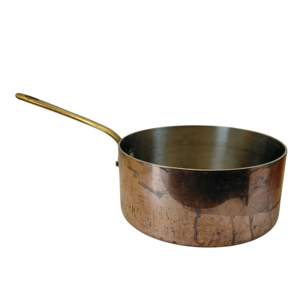 Vintage Copper Pot Brass Handle 3 Sauce Pan Lid - Picture 4 of 11